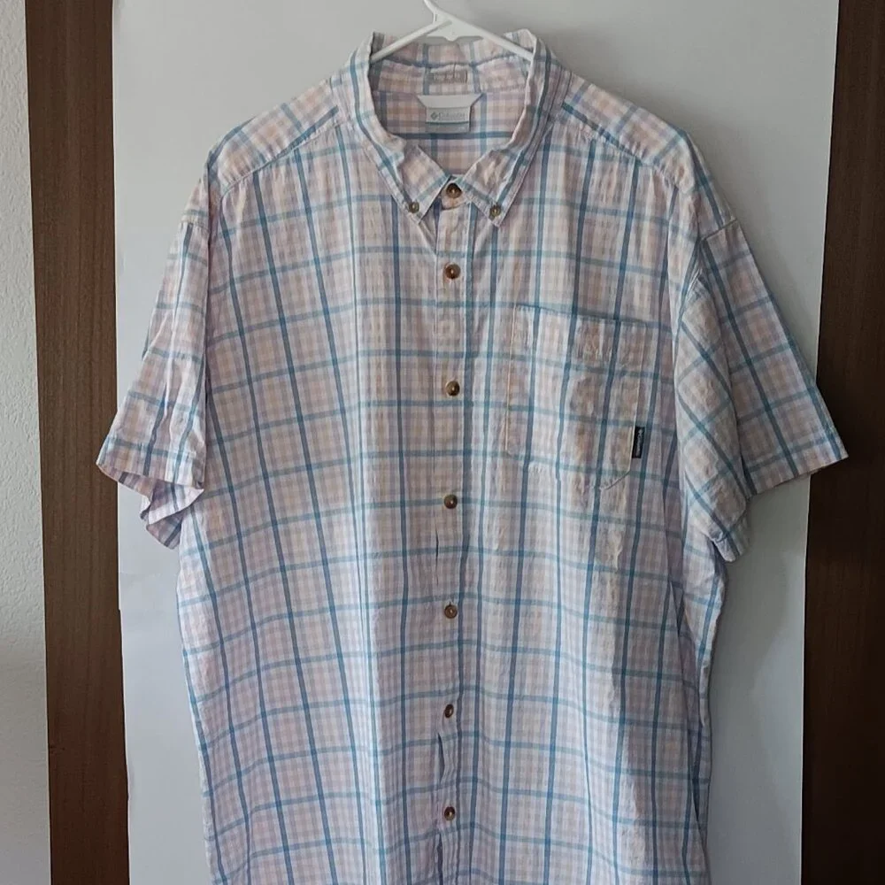 COLUMBIA Pastel Plaid Short Sleeved Button Down Shirt Size XXL - Picture 1 of 8